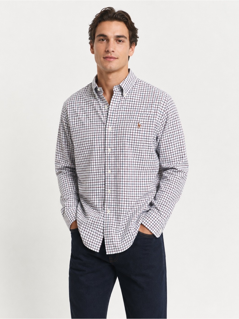 Ralph Lauren Classic Fit Plaid Button Down Shirt Men’s XL White Navy Burgundy